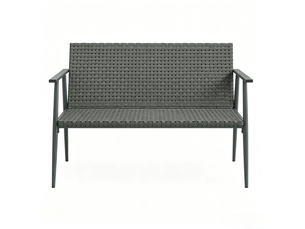 Banc de jardin 2 places en résine tressée grise et acier galvanisé, pieds réglables pour terrasse et balcon
