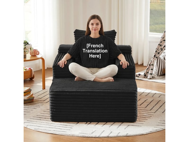  Canapé sans armature noir méridienne en velours côtelé 1 place  - Conforama C
