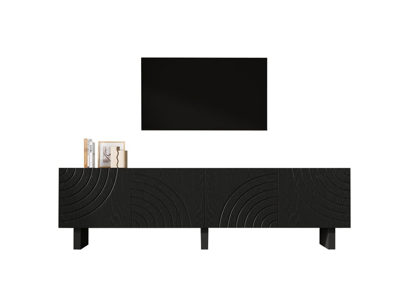  Meuble tv noir 180 cm banc tv 4 portes pour écran 75 pouces finition mate  - Conforama A