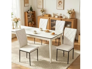 Chaise de salle à manger lot de 4 à dossier haut rembourré avec patins antidérapants en simili cuir et métal noir et blanc