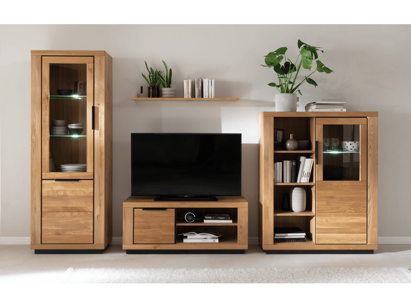  Vitrine 1 porte coloris chêne massif huilé - longueur 72 x hauteur 200 x profondeur 40 cm  - Conforama B
