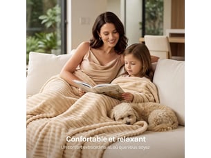 Plaid polaire en flanelle côtelée, 220x240cm, beige, 350 gm², moelleux, léger, couverture pour 4 saisons