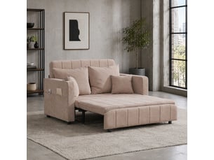 Canapé-lit convertible 2 places en tissu kaki avec usb, porte-gobelets et poche de rangement pratique au quotidien