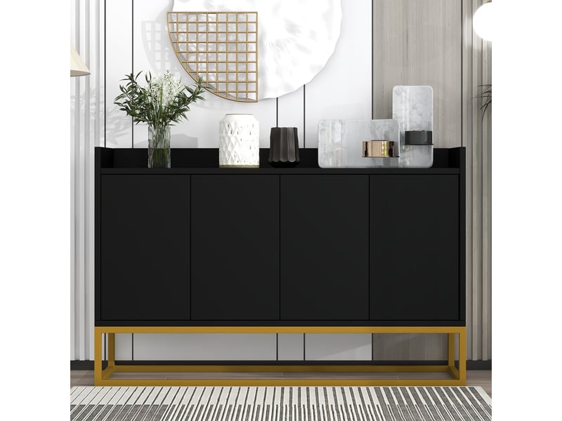  Buffet 120x30x80 cm, meuble de cuisine avec 4 portes sans poignées et étagère réglable, design minimaliste, aggloméré, noir  - Conforama B