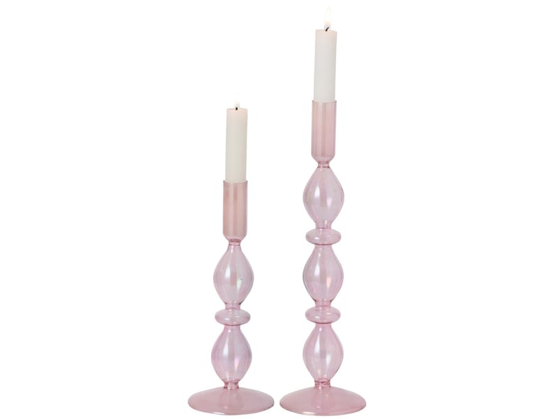  Lot de 2 bougeoirs en verre nadège 32cm rose  - Conforama B