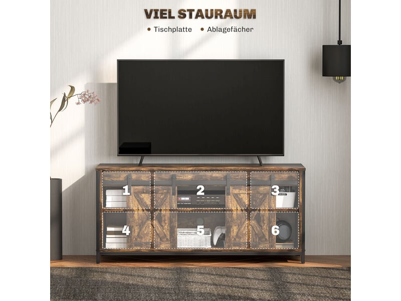  Meuble tv 2 portes coulissantes 6 niches marron et noir 120 x 40 x 54 cm  - Conforama D
