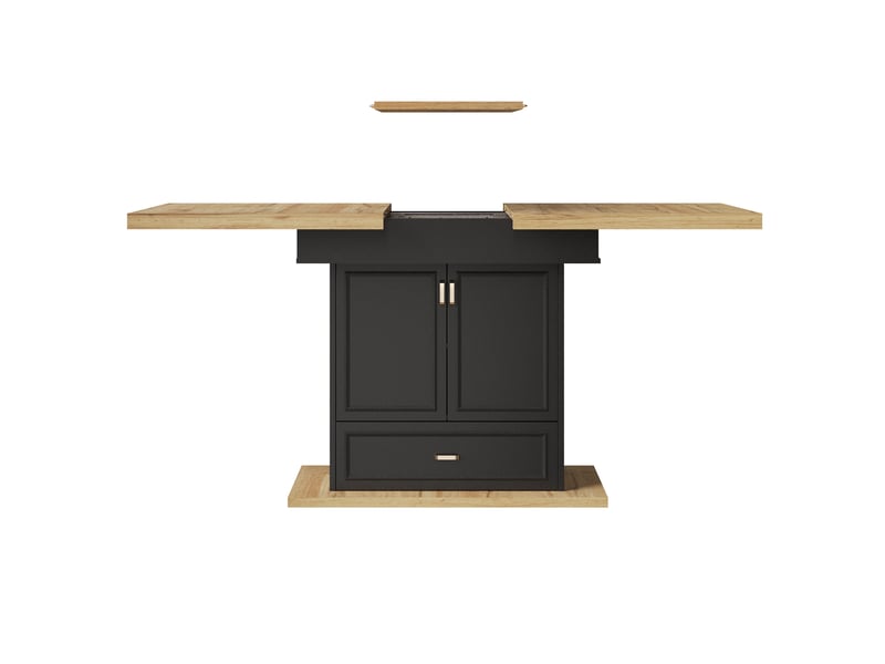 Table à manger extensible 110-140 x 80 x 75 cm rangement 2 portes tiroir plateau mdf et métal, couleur bois naturel - Conforama E