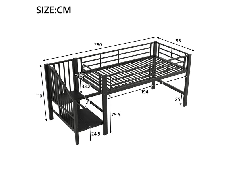 Lit mezzanine 90x200 cm coloris noir métal lit enfant noir - Conforama C