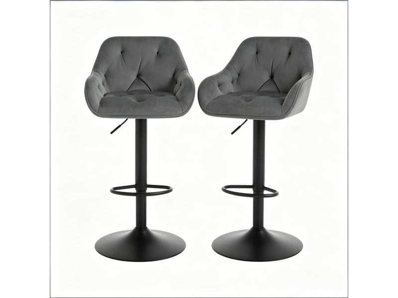  Lot de 2 tabourets de bar pivotants 52 x 45 x 87-108,5 cm - hauteur réglable - sièges en velours - pied métal noir avec repose-pieds - gris foncé  - Conforama A