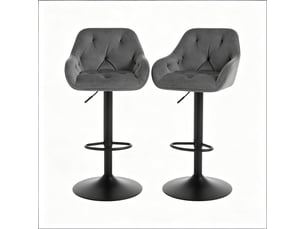 Lot de 2 tabourets de bar pivotants 52 x 45 x 87-108,5 cm - hauteur réglable - sièges en velours - pied métal noir avec repose-pieds - gris foncé