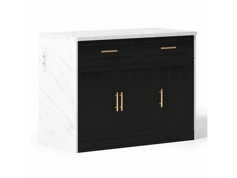  Îlot de cuisine 120x60x91 cm avec prises usb, tiroirs, portes, mdf, noir  - Conforama D