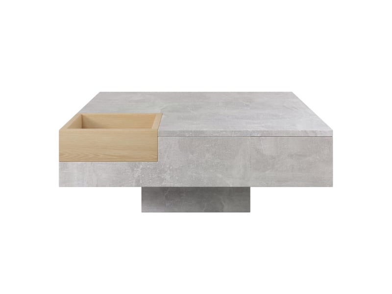  Table basse carrée avec boîte de rangement amovible – gris béton et décor bois – 72 x 72 x 30 cm  - Conforama A