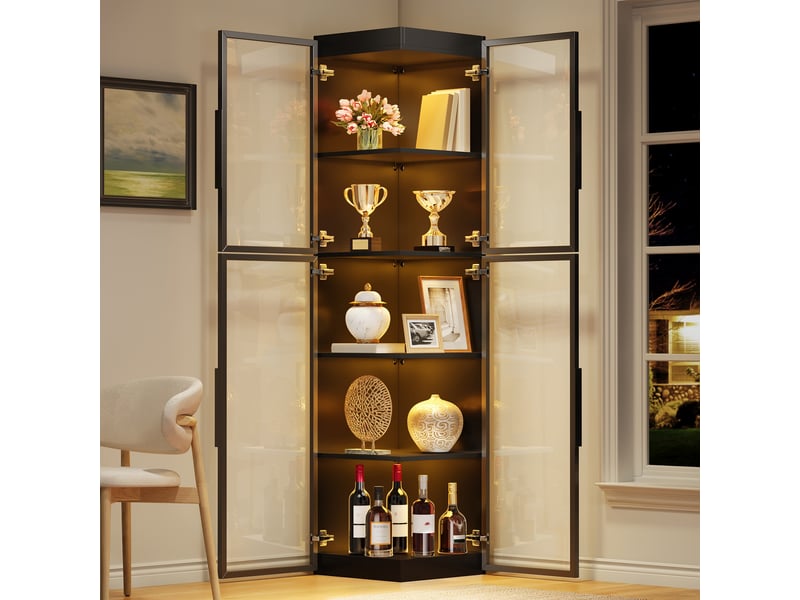  Vitrine 40x40x170 cm - éclairage led - grand rangement - mdf - design moderne - pour salon et salle à manger - meuble de rangement - noir CozyNest - Conforama C