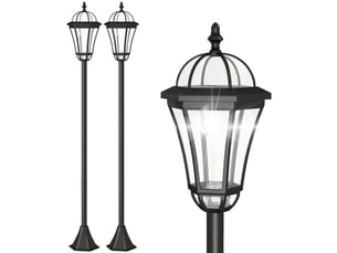 Lot 2 lanternes solaires jardin, chemin, intempéries, 129 cm, led, 6 h, ip44, extérieur, noir.
