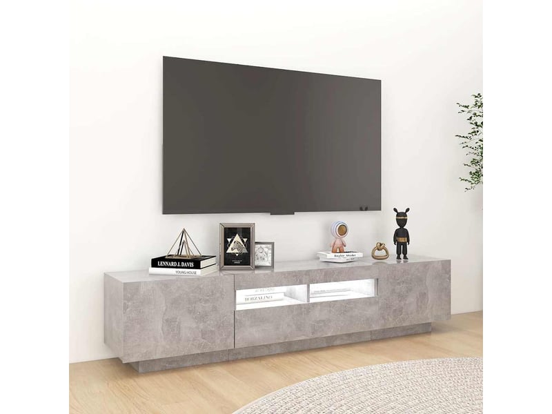  Meuble tv - banc tv - meuble de rangement avec lumières led gris béton 180x35x40 cm  - Conforama E