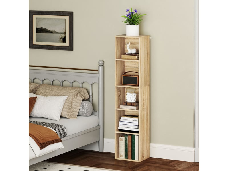  Bibliothèque étagère de rangement 5 niveaux avec étagères réglables pour salon, chambre, bureau, 30x24x133,5cm, naturel  - Conforama D