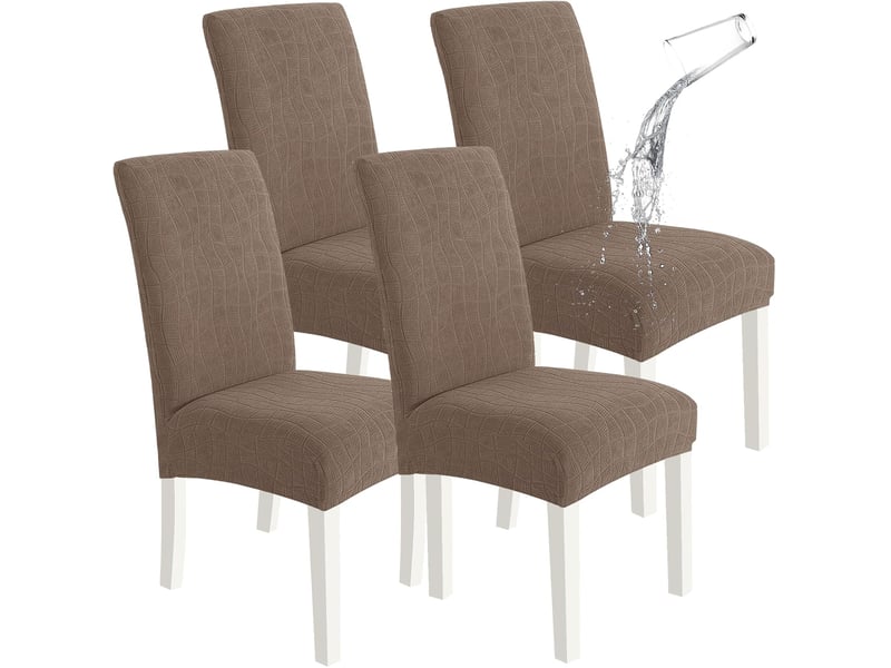  Housse de chaise de salle à manger imperméable – douce, extensible et ajustée – texture ondulée – résistante aux taches et antidérapante – marron  - Conforama A
