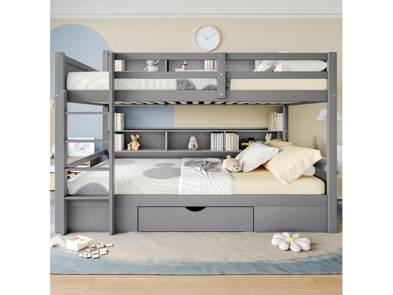  Lit superposé enfant 90x200 cm avec tiroir et rangements coloris gris  - Conforama B