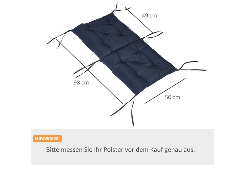  Lot de 2 coussins de chaise 98x50 cm – bleu foncé – liens de fixation, épaisseur 8 cm, intérieur-extérieur  - Conforama C