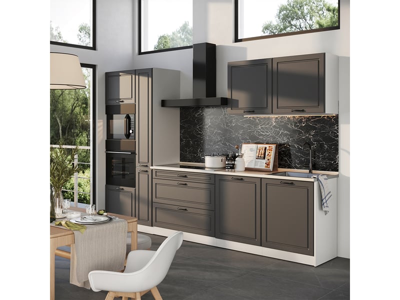  Vicco cuisine, anthracite campagneblanc, 310cm plan de travail chêne doré  - Conforama C
