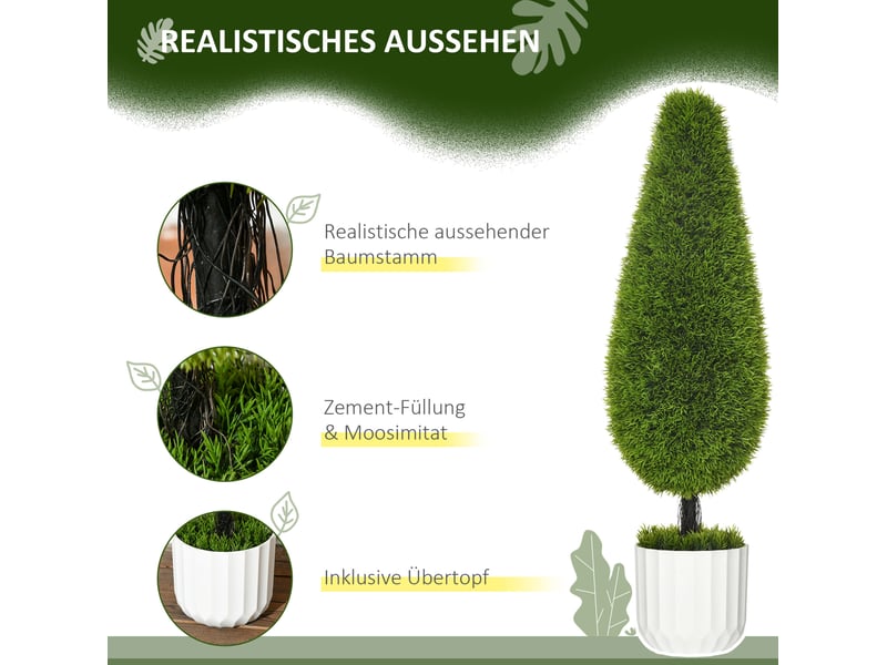  Plante artificielle cyprès 2 pièces 90 cm en pot mousse artificielle vert  - Conforama E