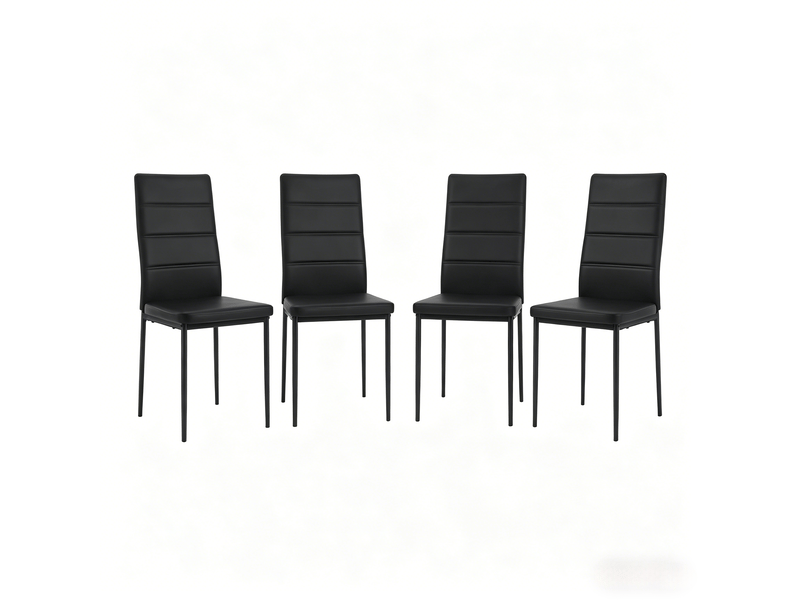  Chaises de salle à manger lot de 4 à dossier haut ergonomique  - pieds métal, simili cuir noir  - Conforama A