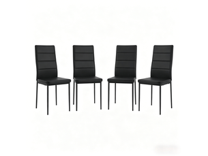Chaises de salle à manger lot de 4 à dossier haut ergonomique - pieds métal, simili cuir noir