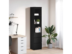 Buffet haut - bahut - meuble de rangement chêne noir 37,5x35x180 cm bois d'ingénierie