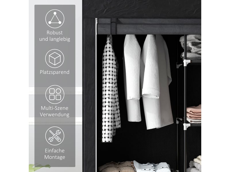  Armoire de rangement avec penderie, 6 étagères et housse zippée pour chambre en acier, 103×43×162,5 cm noir  - Conforama E