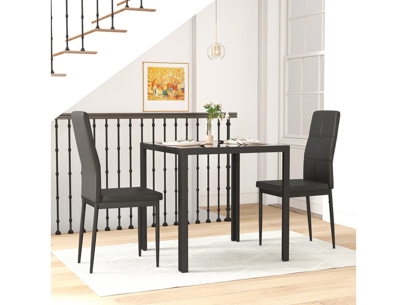  Ensemble table à manger et chaises pour 2 personnes, pour cuisine salon maison, plateau rectangulaire en verre, noir  - Conforama D