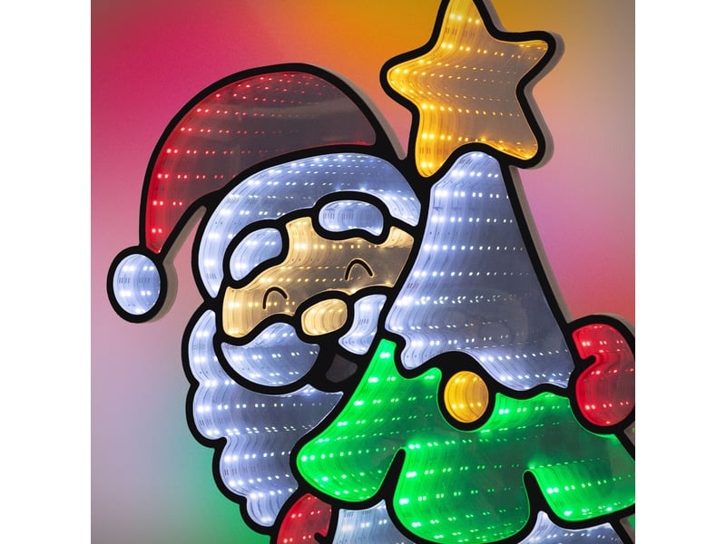 Ecd germany décoration de noël lumineuse avec effet miroir infini, figurine 3d double face, père noël led avec sapin, lampe décorative pour fenêtre ou porte avec minuterie, éclairage d'intérieur ECD Germany GmbH - Conforama D