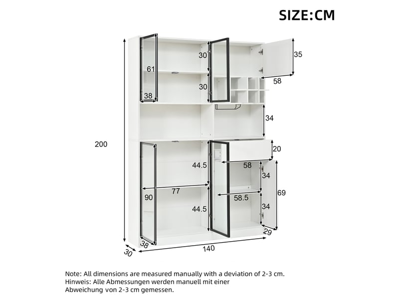  Vitrine 140 x 30 x 200 cm – blanc – led bluetooth, rangements multiples et verre trempé  - Conforama C