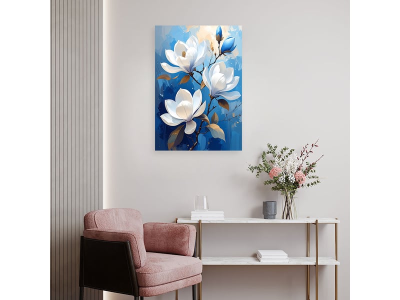  Tableaux, magnolias blancs sur fond bleu dans un style élégant 80x120 1312611171 - Conforama B