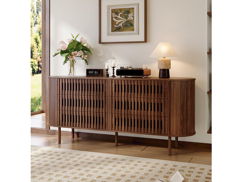Buffet bas 6 tiroirs 160x40x70 cm en mdf coloris noyer - Conforama W