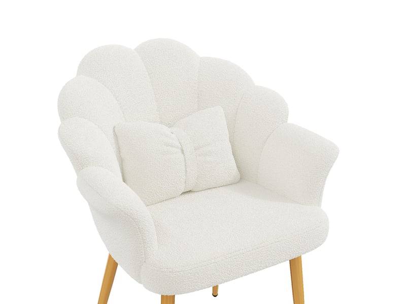 Lot de 4 fauteuils de salle à manger 64x65,5x85 cm avec dossier en forme de pétales, pieds en métal doré, blanc  - Conforama E