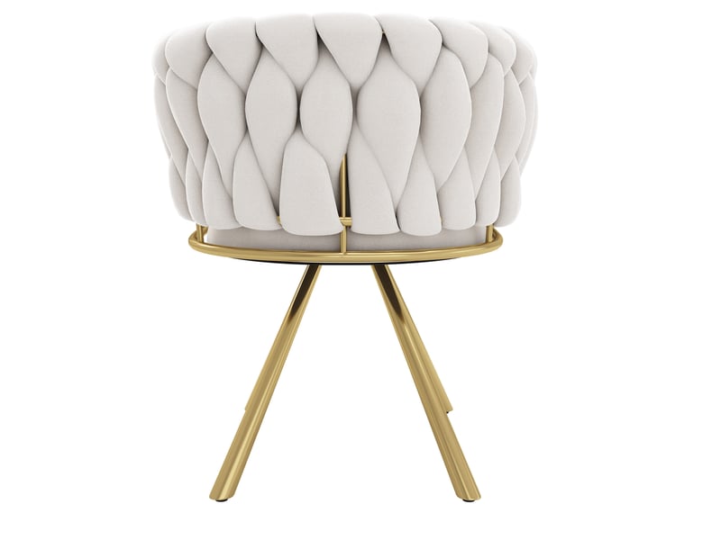  Lot de 6 chaises salle à manger 59x54x72 cm pivotante 360° dossier courbé rembourré piétement acier velours beige doré  - Conforama E