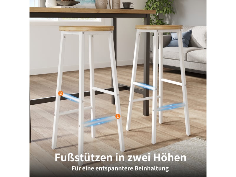  Lot de 2 tabourets de bar,30x30x70 cm,métal et mdf,blanc et effet bois  - Conforama D