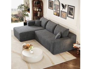 Canapé d'angle compressé gauche fixe <strong>MIVRAY </strong> <strong></strong> 3 places Velours côtelé gris foncé