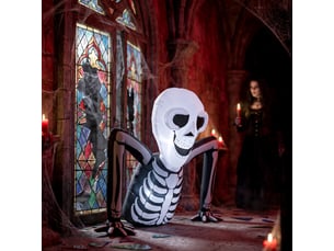 Décoration gonflable squelette rampant avec diodes lumineuses pour jardin entrée et fête d’halloween en tissu noir