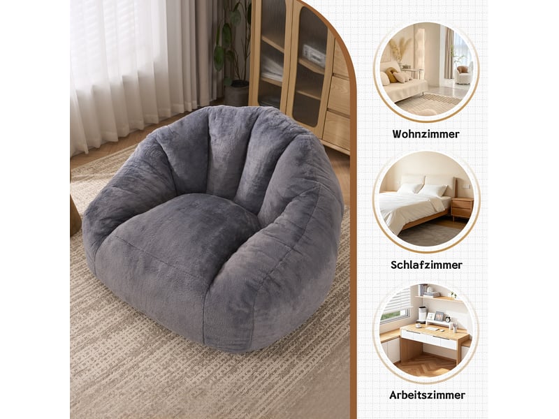 Fauteuil poire modenvie en fausse fourrure, mousse haute densité, gris clair, 111 x 123 x 75 cm  - Conforama D