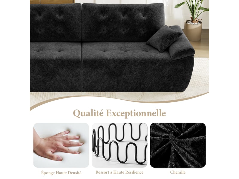 Canapé compressé modulable style nuage scandinave 275cm noir en chenille,mousse compressée haute densité,canapé doux pour salon 275x102x66CM - Conforama C