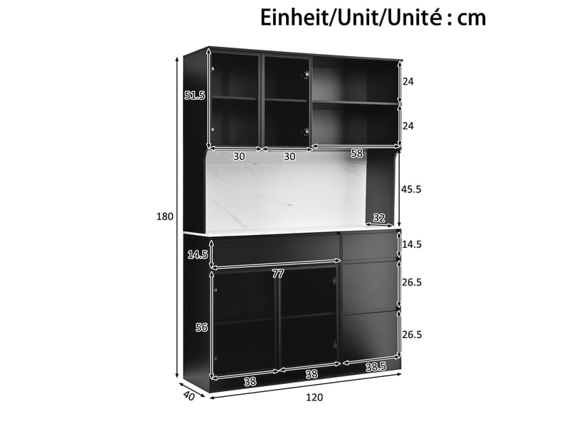 Armoire haute 120x40x180 cm avec led, effet marbre, noir et blanc  - Conforama C