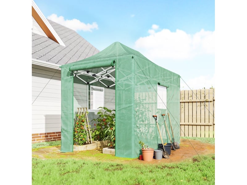  Serre de jardin pliante 295 x 200 x 270 cm – verte – toiture à deux pentes et portes à fermeture éclair  - Conforama D
