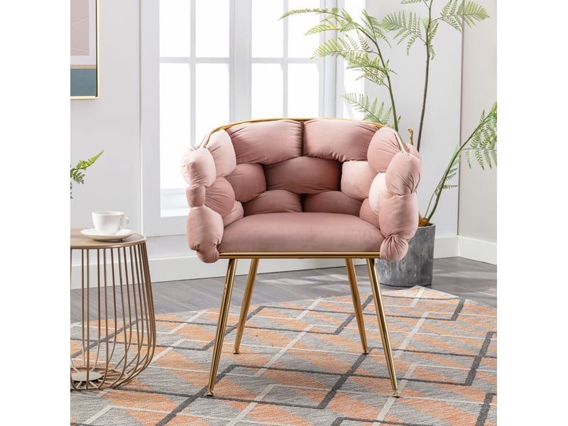  Fauteuil d’appoint 70x59x75 cm, velours rembourré, accoudoirs, pieds en métal doré, rose  - Conforama B