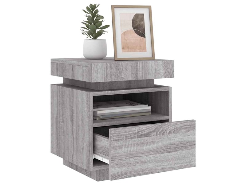 Vidaxl tables de chevet led sonoma gris 2pcs table de nuit 40x39x48cm chambre à coucher  - Conforama C