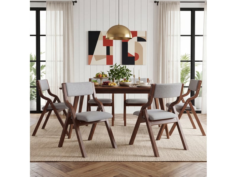 6 chaises pliantes pour salle à manger en bois, confortables et respirantes, pliables et faciles à ranger, idéales pour salle à manger, salon, café, style moderne, lin, gris - Conforama B