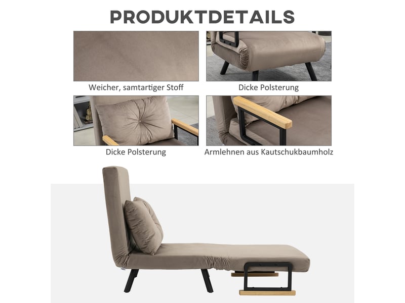  Fauteuil convertible en lit une place, dossier inclinable à 5 positions, aspect velours, pour salon et petite chambre  - Conforama E