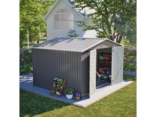 Abri de jardin en métal 300 x 252 x 191 cm, grand rangement extérieur 6,91 m² avec double porte verrouillable, ventilation intégrée, gris