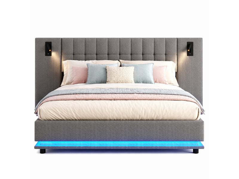  Lit 2 places 180x200 cm avec led, liseuses et usb coloris gris  - Conforama A