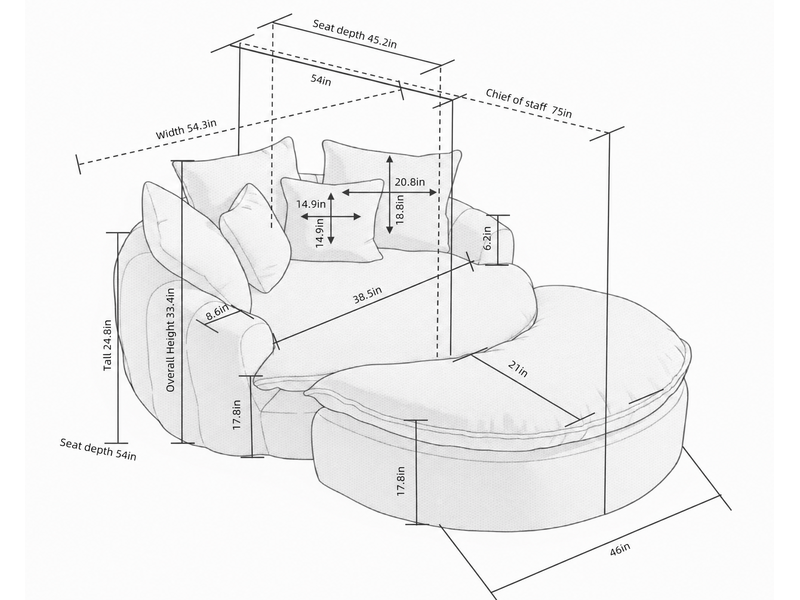  Fauteuil rond surdimensionné 138x190.5x63 cm, dossier large, coussins inclus, mousse dense, polyester, café  - Conforama C